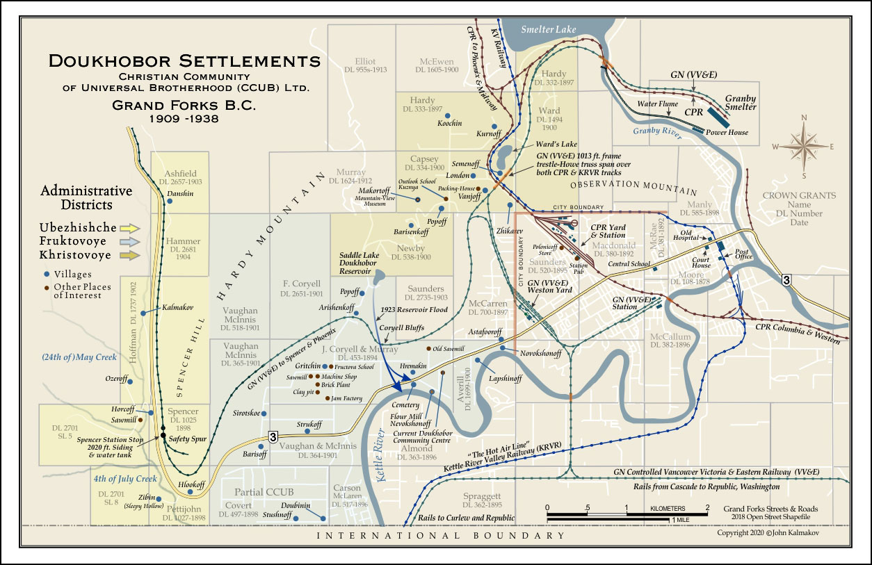 Map Doukhobor Settlements Grand Forks 1909-1938